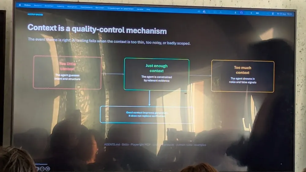 BrowserStack Meetup Amsterdam 2026 — The two talks: Eleonora Belova on Claude + Playwright, and Robert Jadoenandansing on Generative AI in QA (photo 13)