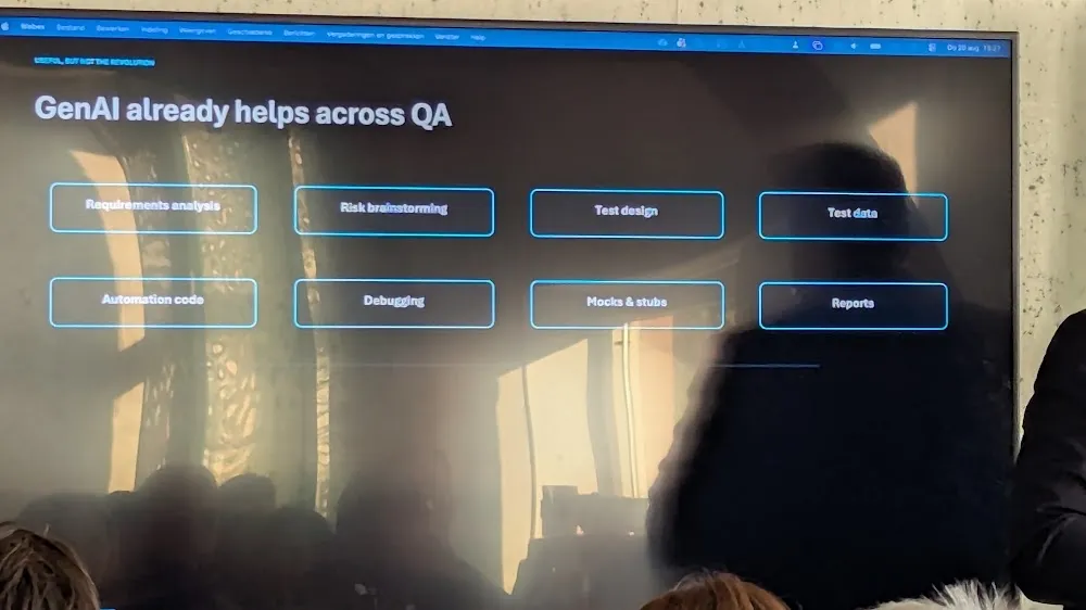 BrowserStack Meetup Amsterdam 2026 — The two talks: Eleonora Belova on Claude + Playwright, and Robert Jadoenandansing on Generative AI in QA (photo 14)