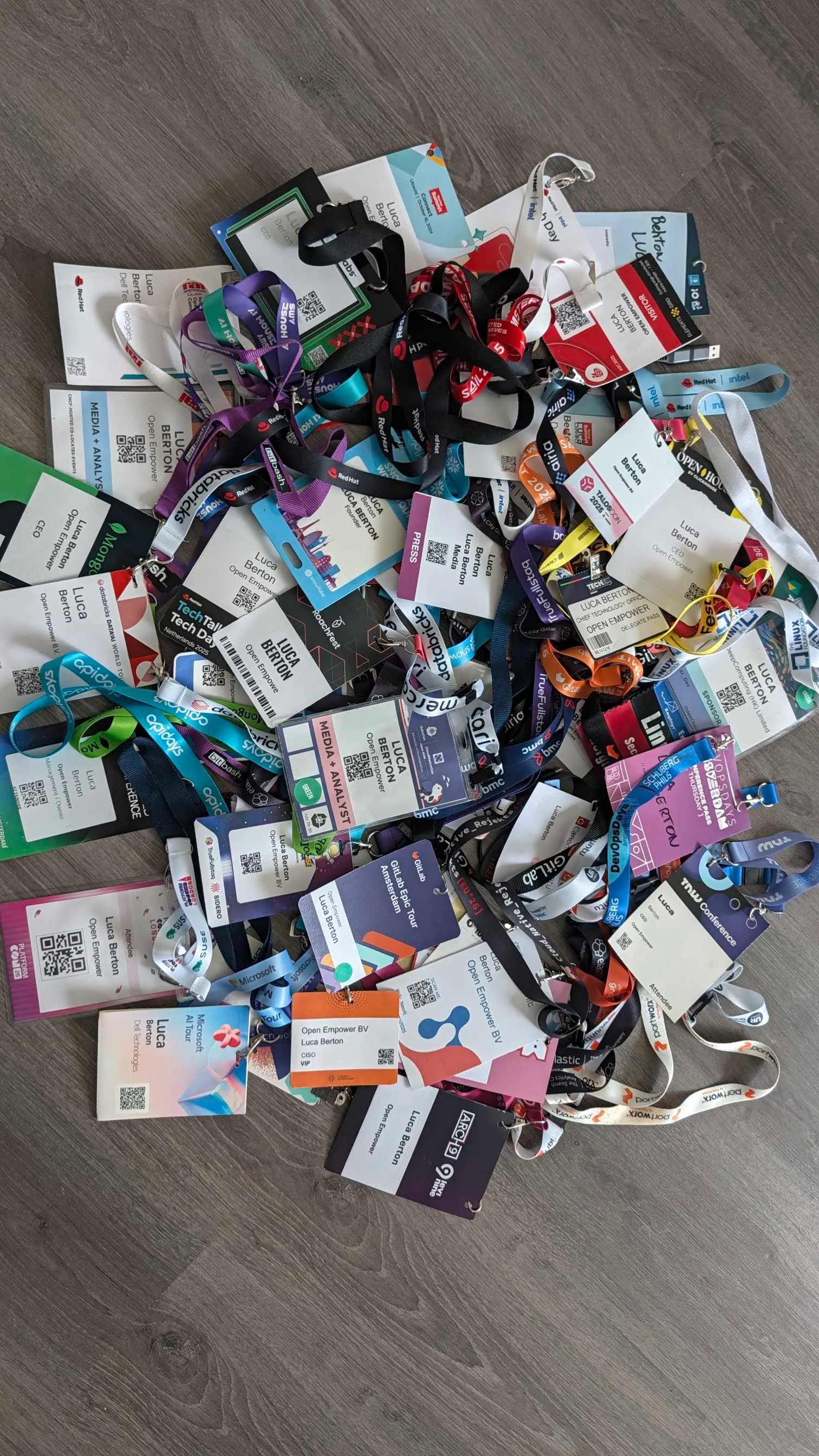 Luca Berton's badge collection from DevOps and open-source conferences