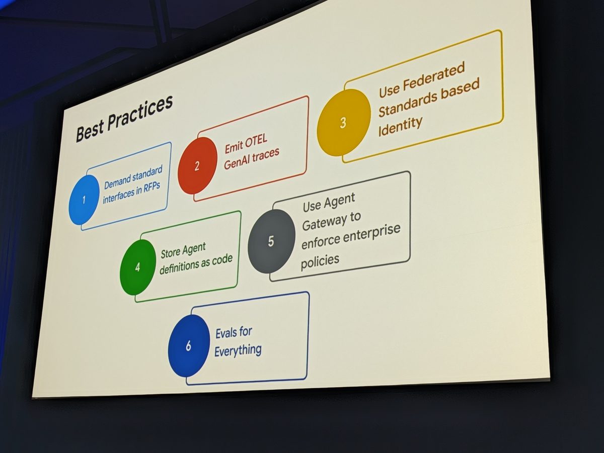 A slide titled Best Practices with six numbered items for shipping autonomous agents safely
