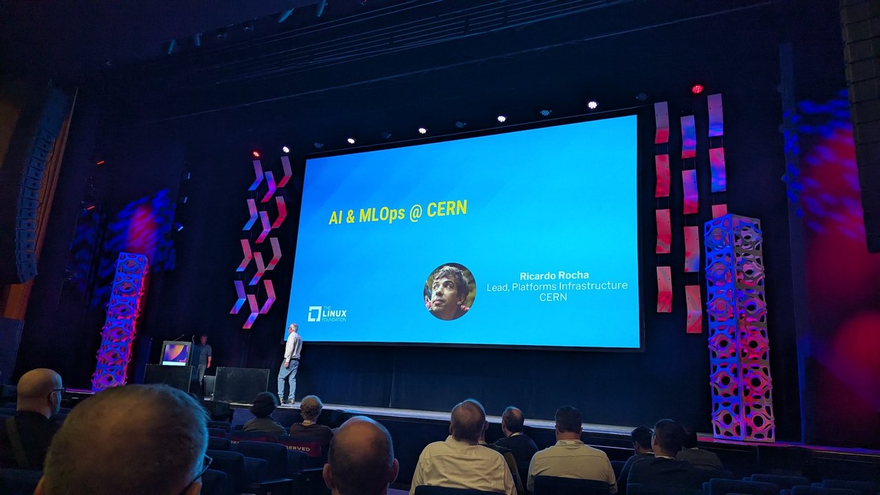 AI and MLOps at CERN title slide with Ricardo Rocha, Lead, Platforms Infrastructure, CERN, on the AI_dev main stage