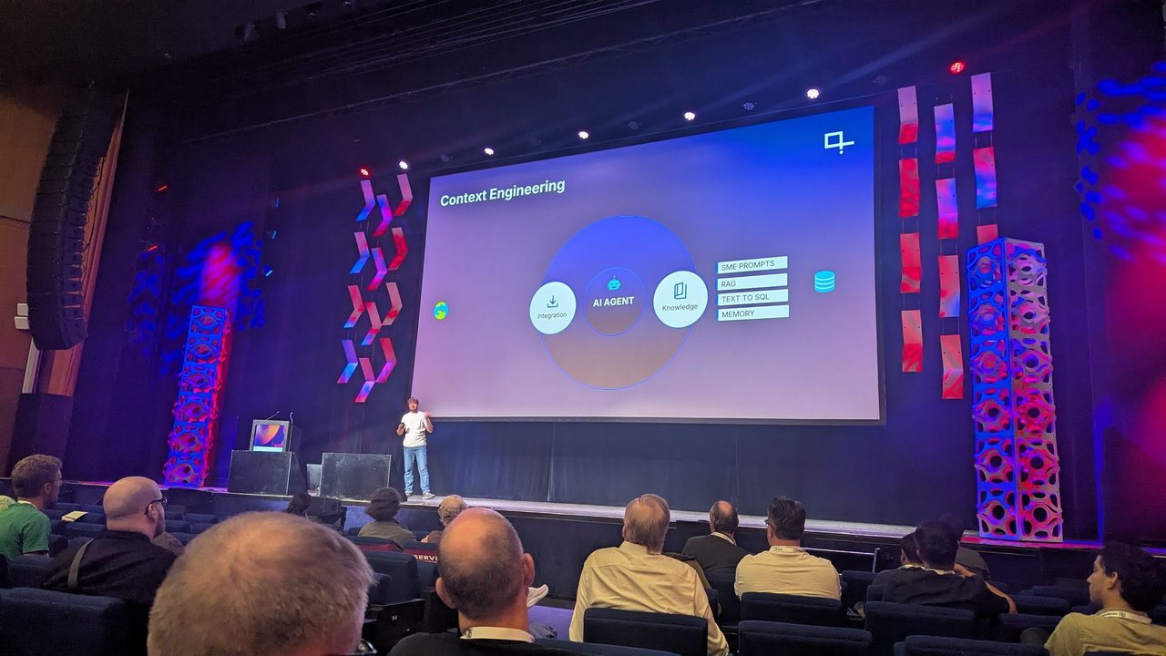 deepset Context Engineering slide: an AI agent with integration and knowledge, and SME prompts, RAG, text to SQL and memory
