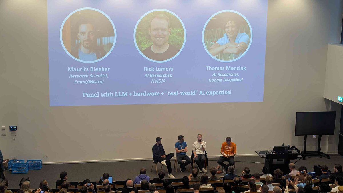 Close-up of panel slide — Maurits Bleeker, Rick Lamers, Thomas Mensink with roles