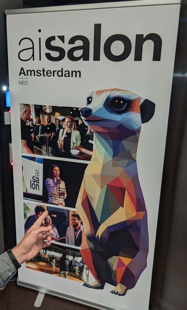 The aisalon Amsterdam roll-up banner with a geometric meerkat illustration