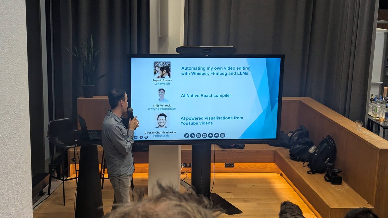 The November 2024 lineup slide listing Rogerio Chaves, Thijs Verreck and Gaurav Chandrashekar with their demo titles