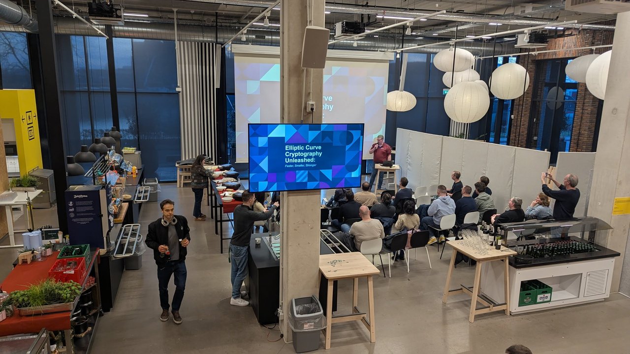 Title slide of Elliptic Curve Cryptography Unleashed: Faster, Smaller, Stronger at the Amsterdam Java User Group meetup at IKEA