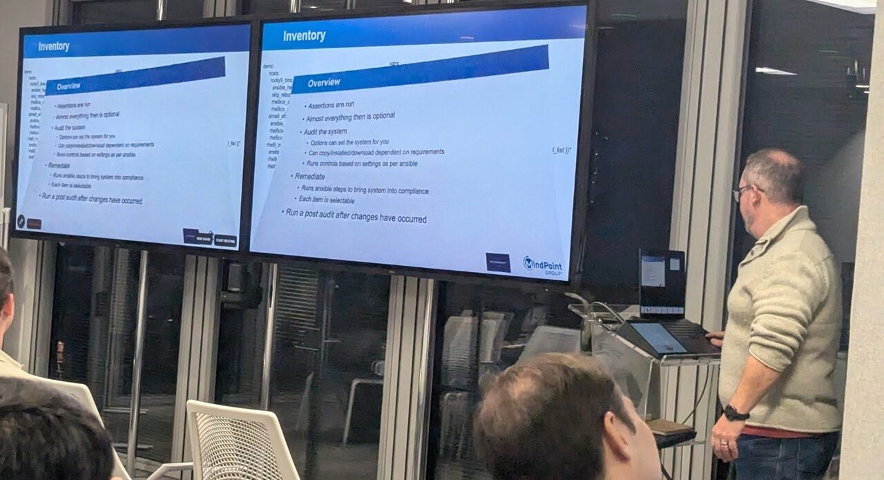 The 'Overview' slide describing the assert, audit, remediate and post-audit flow of Ansible-Lockdown