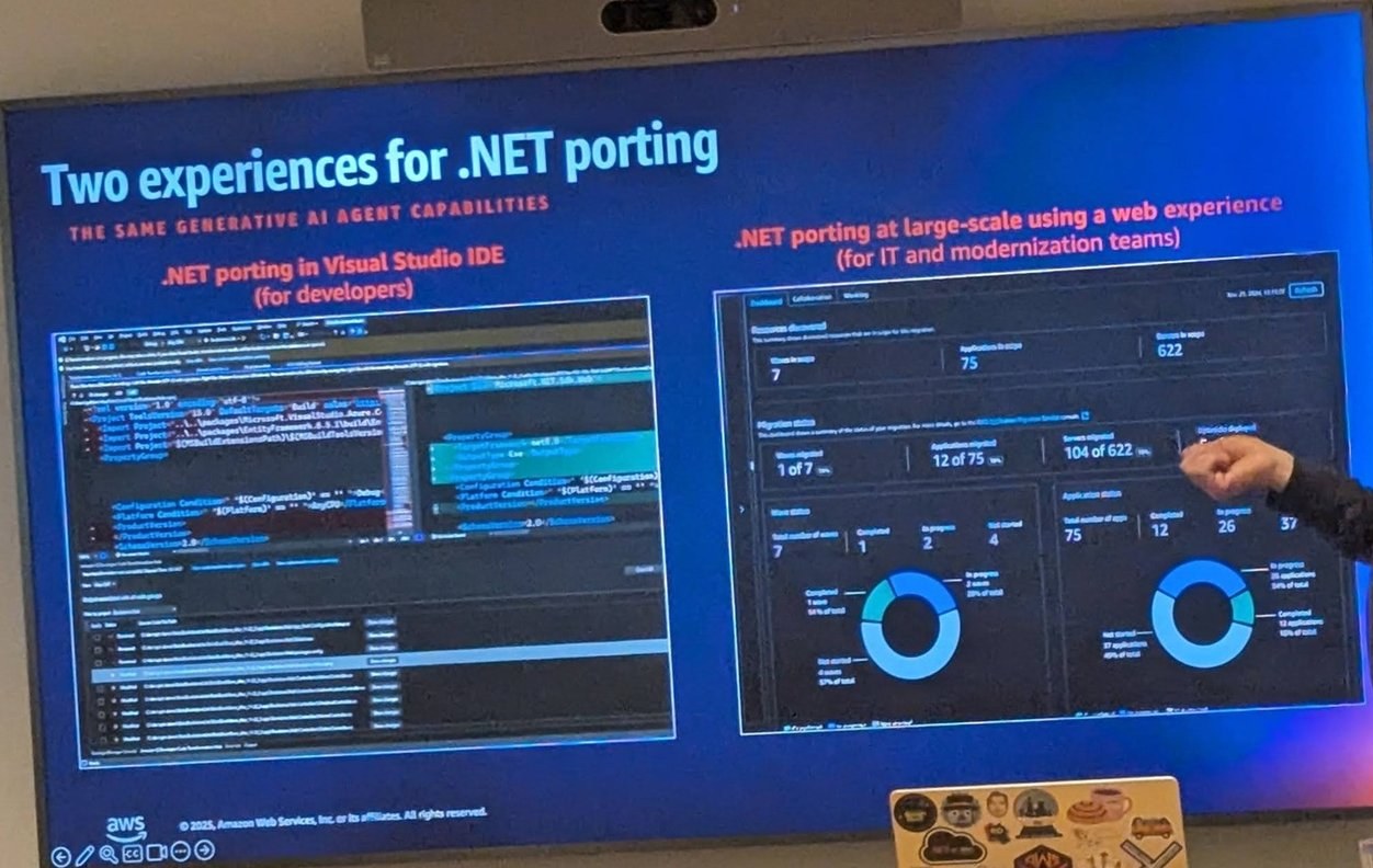 Two experiences for .NET porting: in the Visual Studio IDE for developers, and at large scale using a web experience for IT and modernization teams, using the same generative AI agent capabilities