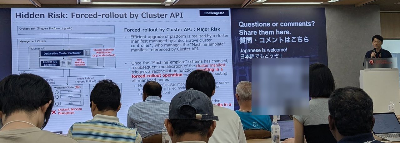 The Hidden Risk: Forced-rollout by Cluster API slide from the docomo vRAN upgrade talk