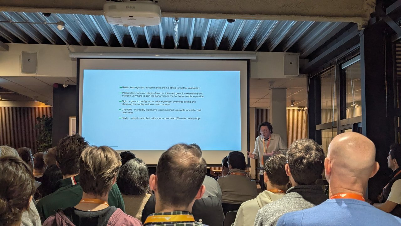 Slide on hidden overhead in Redis, PostgreSQL, Nginx, ChatGPT and Next.js at the Cloudflare meetup in Amsterdam
