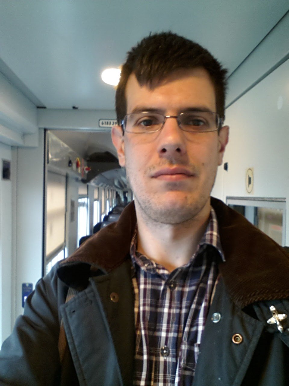Luca Berton taking a selfie on a train on the morning of 25 March 2015, on the way to Community Days
