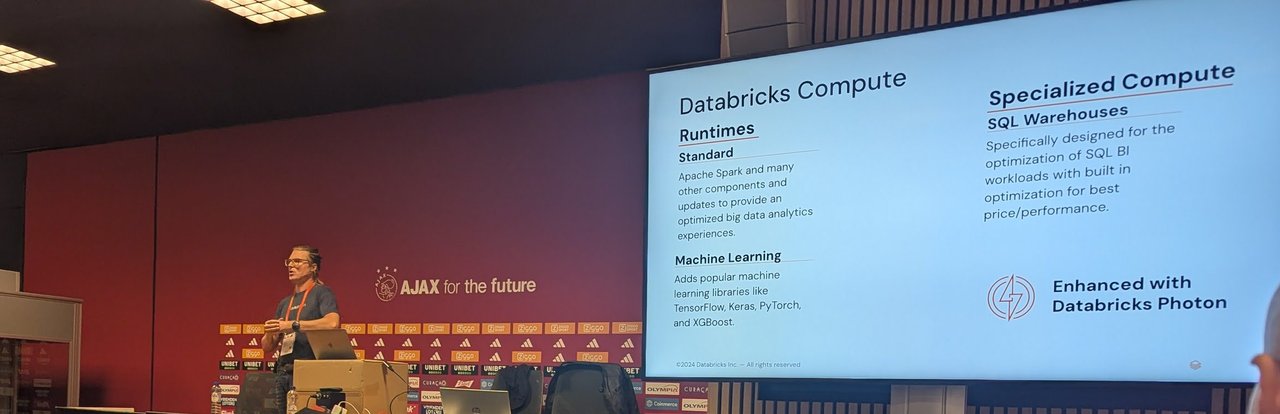 Slide: Databricks Compute, with Standard and Machine Learning runtimes and SQL Warehouses enhanced with Databricks Photon