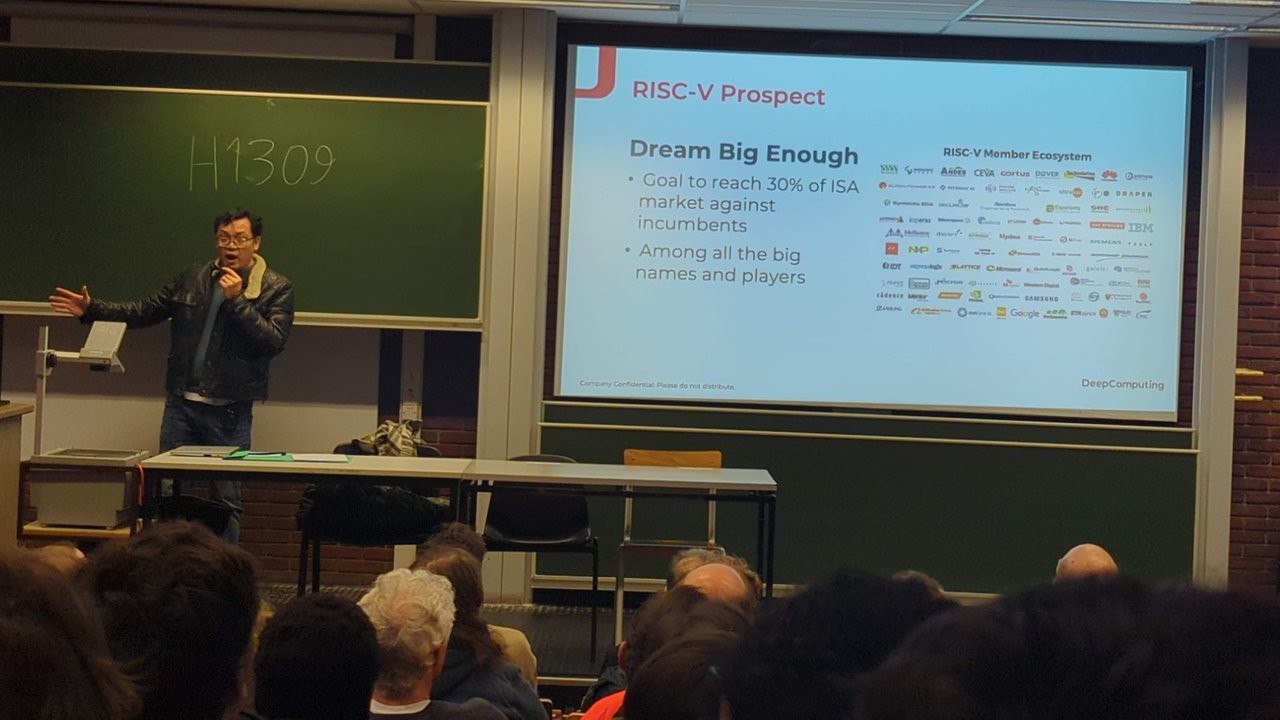 DeepComputing presenting the RISC-V Prospect slide in room H.1309 at FOSDEM 2025