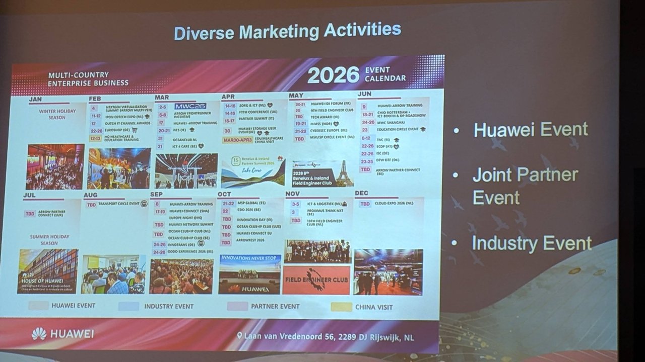 Close-up of Huawei's 2026 event calendar for its multi-country enterprise business, month by month