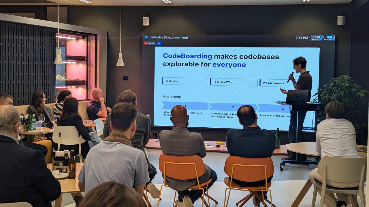 CodeBoarding's pitch slide: CodeBoarding makes codebases explorable for everyone, for engineers, technical PMs and product owners, with a three-step How it works strip