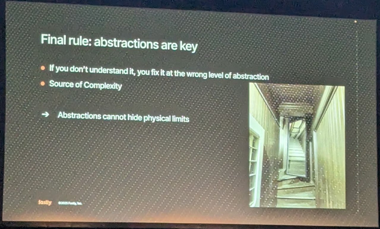Slide titled Final rule: abstractions are key, with the line Abstractions cannot hide physical limits
