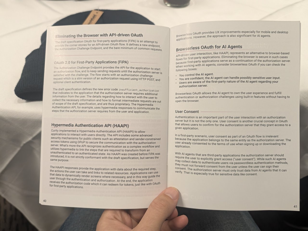 Curity booklet pages on browserless OAuth for AI agents and user consent