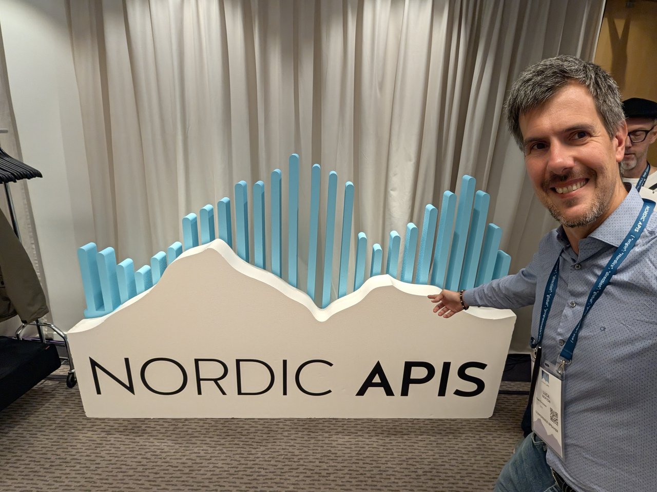Luca Berton at the Nordic APIs sign at the Clarion Hotel Stockholm