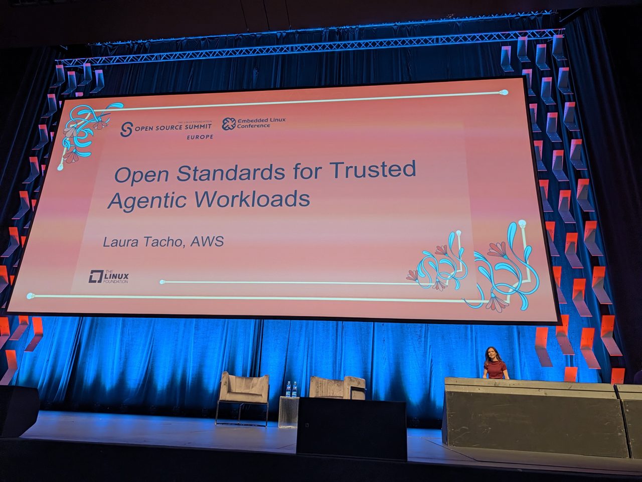 Laura Tacho's keynote title slide, Open Standards for Trusted Agentic Workloads