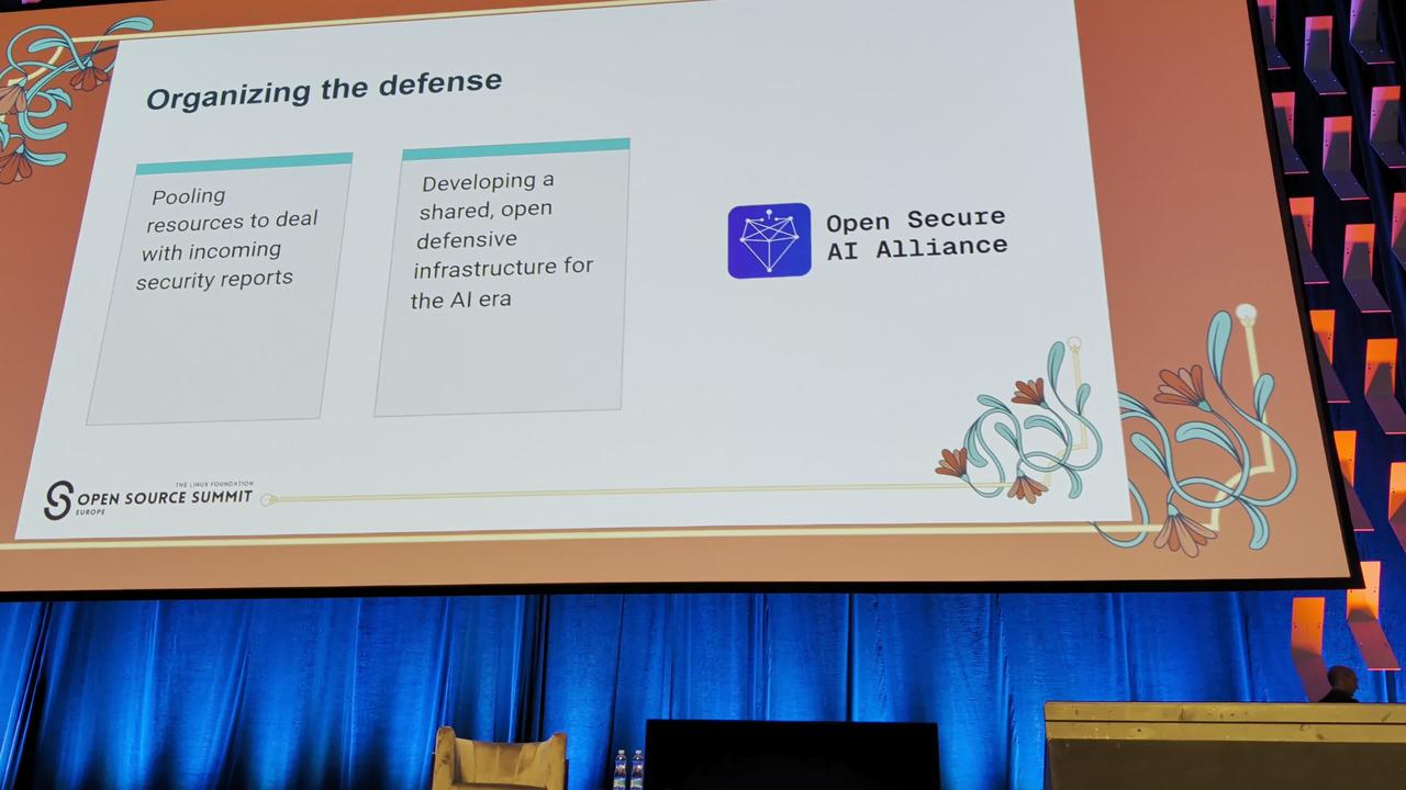 Slide: "Organizing the defense" — Open Secure AI Alliance