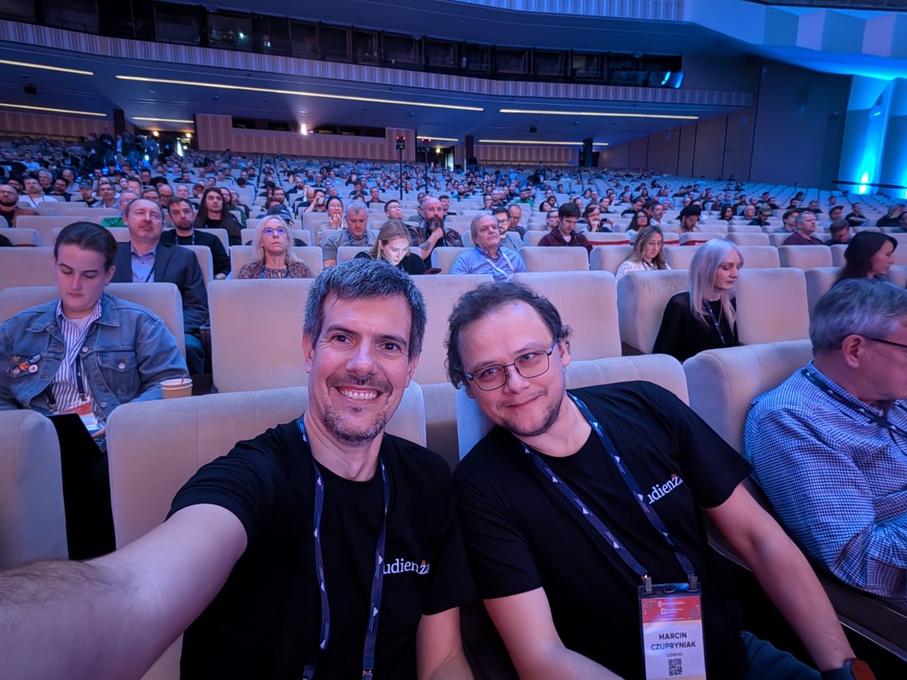 Luca Berton and Marcin Czupryniak of Udienza in the Congress Hall during the opening keynotes