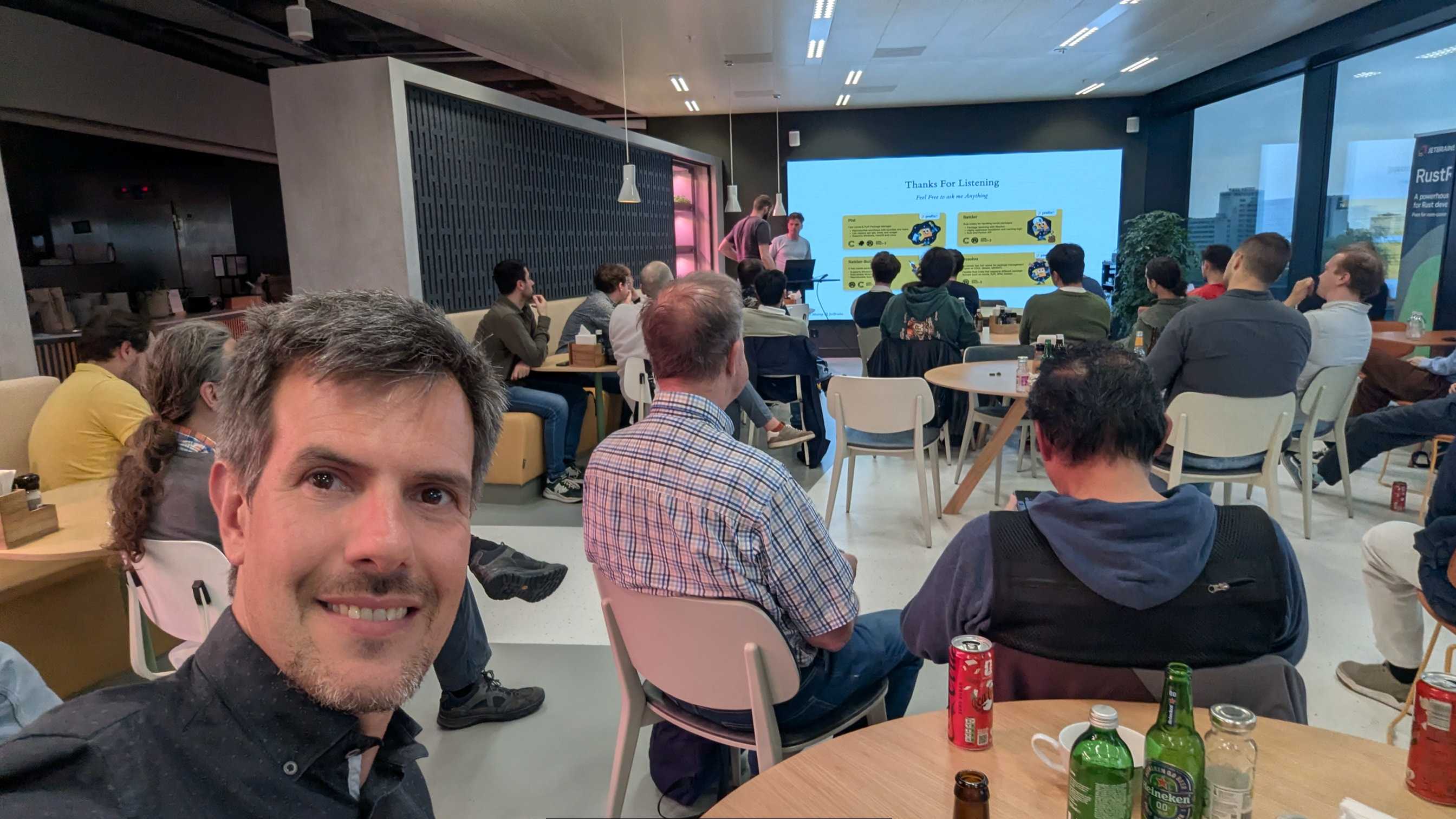 Luca Berton selfie at the Pixi package manager talk during RustNL meetup