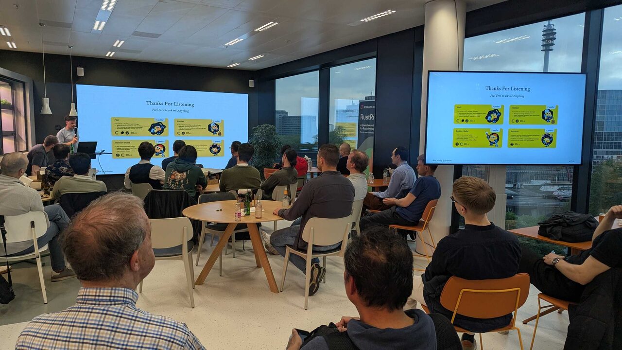 Thanks For Listening slide showing all four Pixi projects with mascots