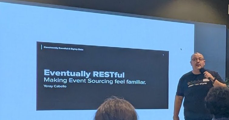 Eventually RESTful, Making Event Sourcing feel familiar title slide by Yeray Cabello at Platform Engineering Amsterdam in November 2025