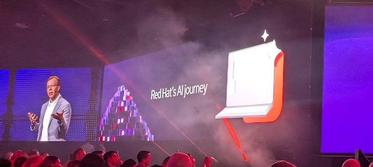 The Red Hat's AI journey slide on the Summit keynote stage