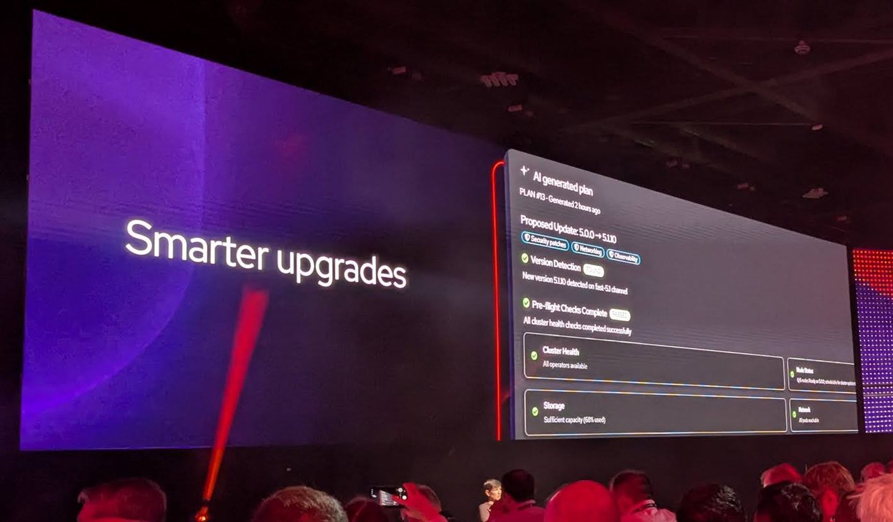 The Smarter upgrades slide showing an AI-generated upgrade plan with pre-flight checks