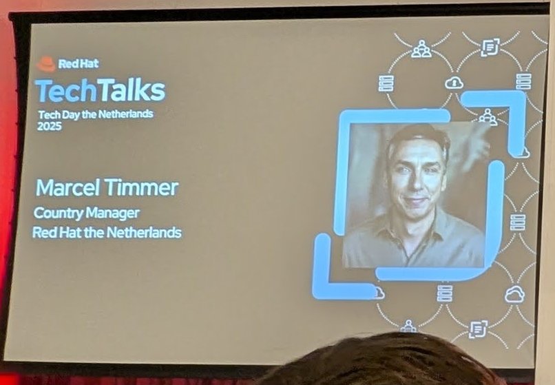 Introduction slide for Marcel Timmer, Country Manager, Red Hat the Netherlands, at Tech Day the Netherlands 2025