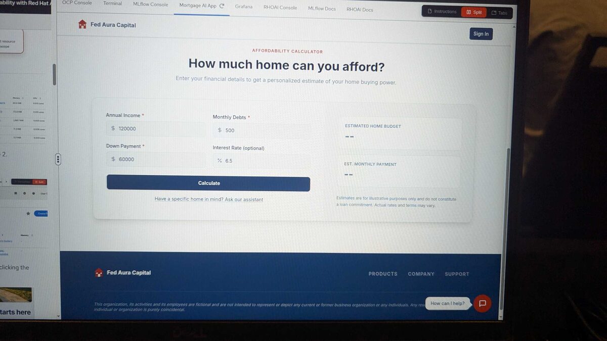 Fed Aura Capital mortgage affordability calculator — the demo app