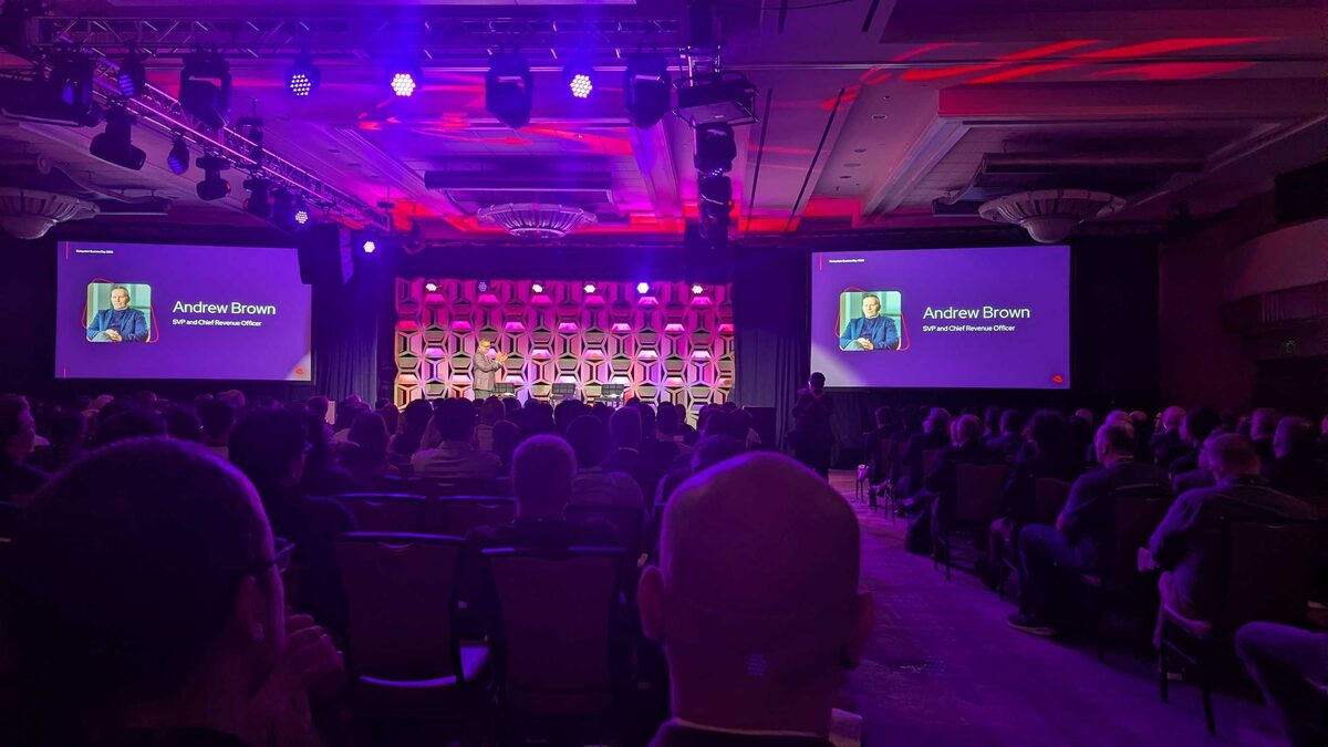 Andrew Brown, SVP and Chief Revenue Officer, on stage at Red Hat Summit 2026 Partner Keynote