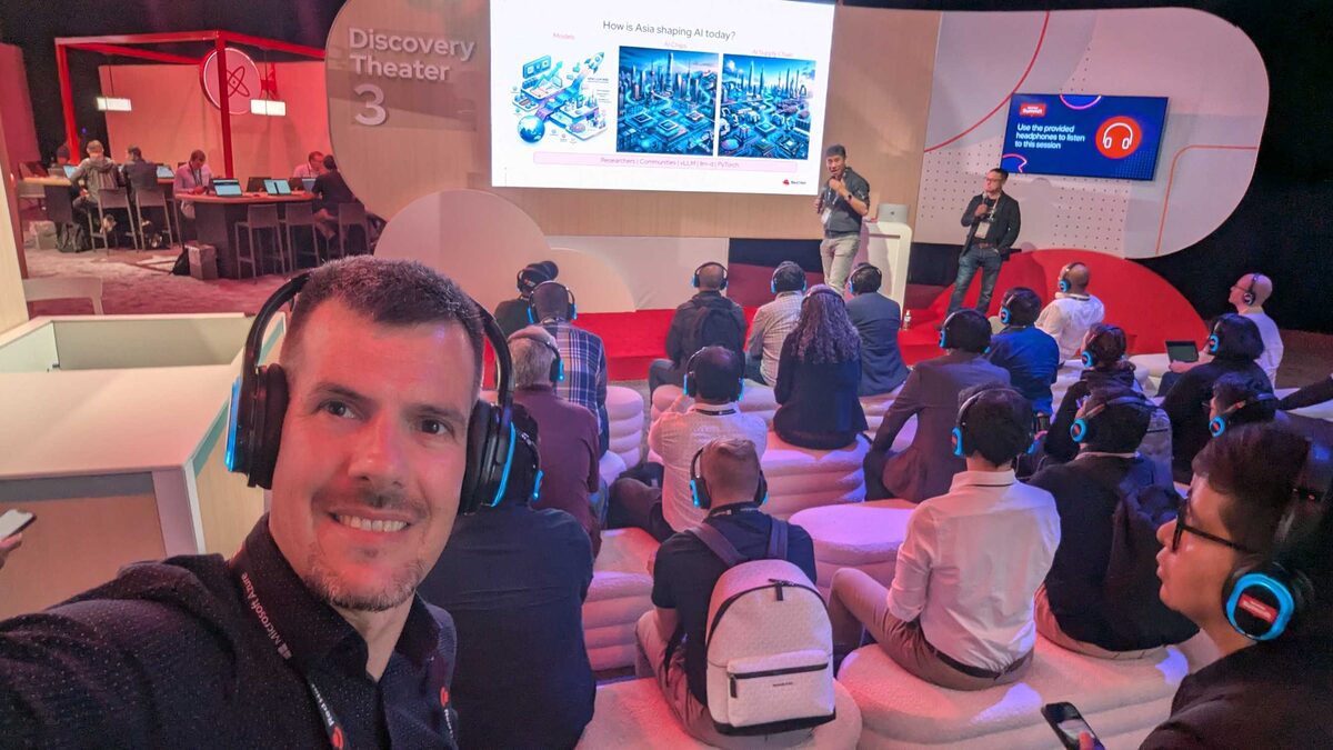Luca Berton at Discovery Theater 3 — wide angle selfie during How is Asia shaping AI session