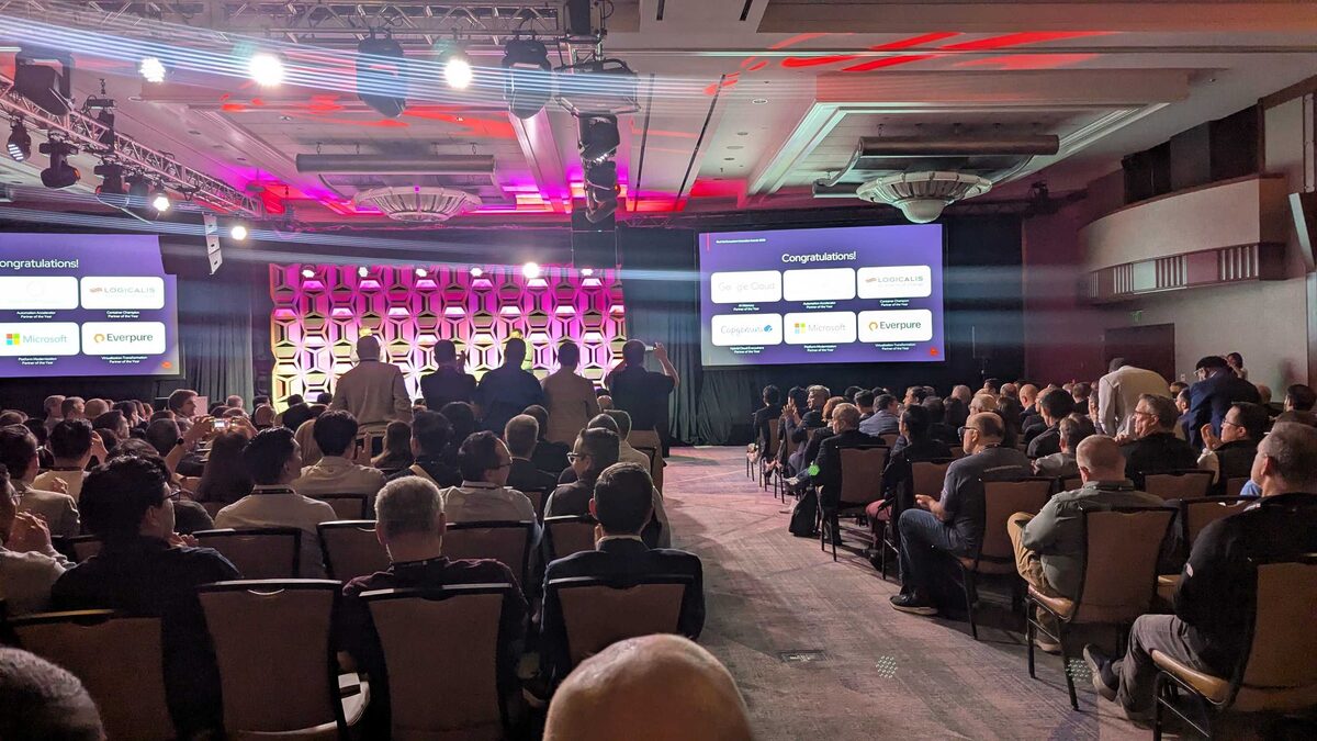 Red Hat Ecosystem Innovation Awards 2026 — winners on stage with packed audience