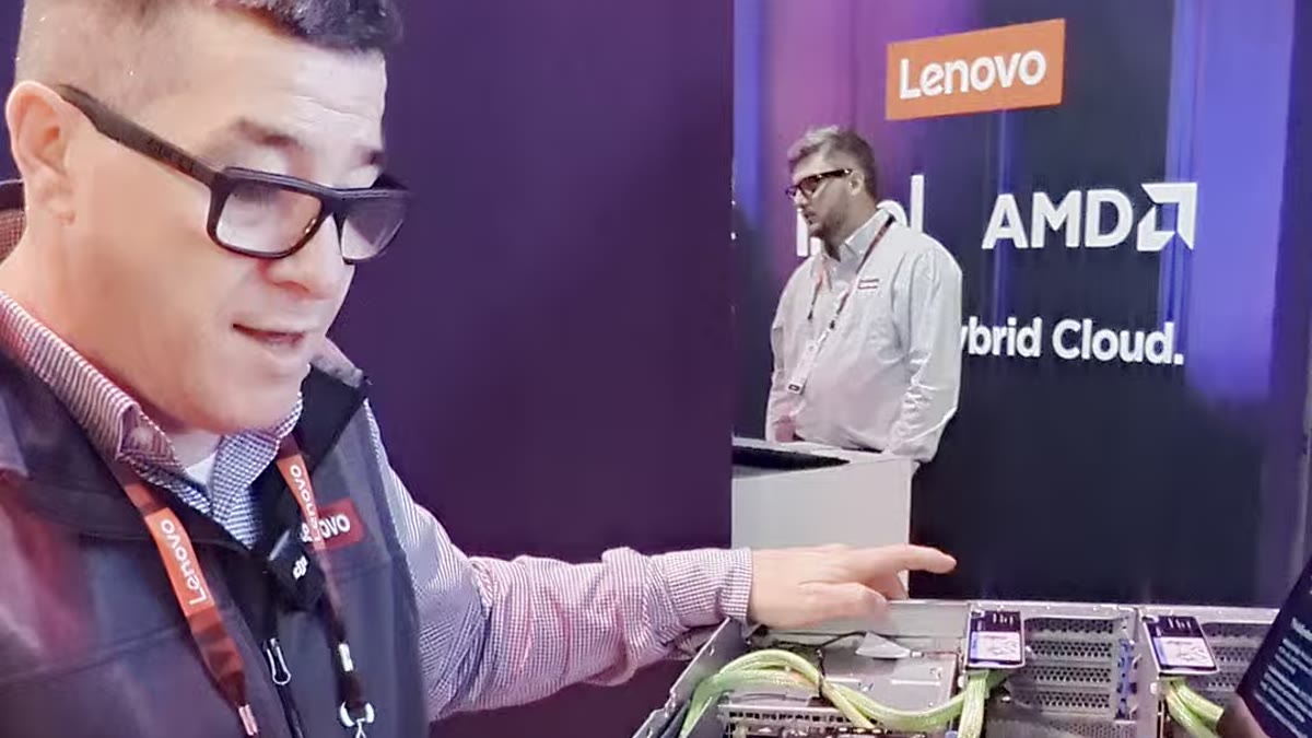 Jessie Lacome, Platform Solutions Product Manager at Lenovo, with Luca Berton at Red Hat Summit 2026