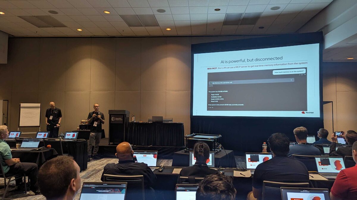 MCP architecture — AI Client to MCP Server to Red Hat Infrastructure