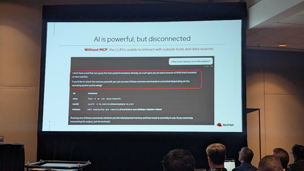 Instructors demonstrating With MCP — real-time system data from MCP server