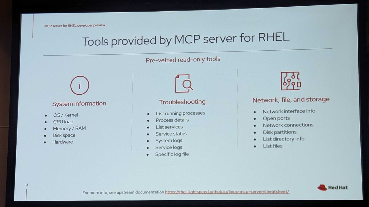Tools provided by MCP server for RHEL — pre-vetted read-only tools