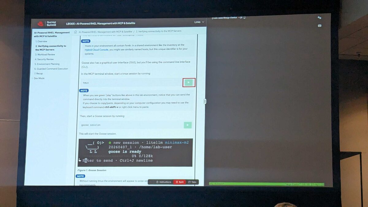 Lab guide interface — AI-Powered RHEL Management with MCP and Satellite
