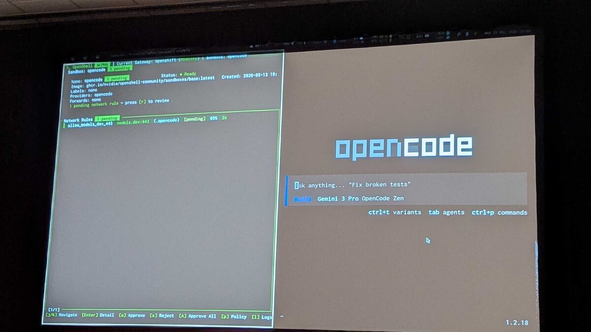 OpenCode UI β Ask anything... Fix broken tests, Build with Gemma 4 RHOAI