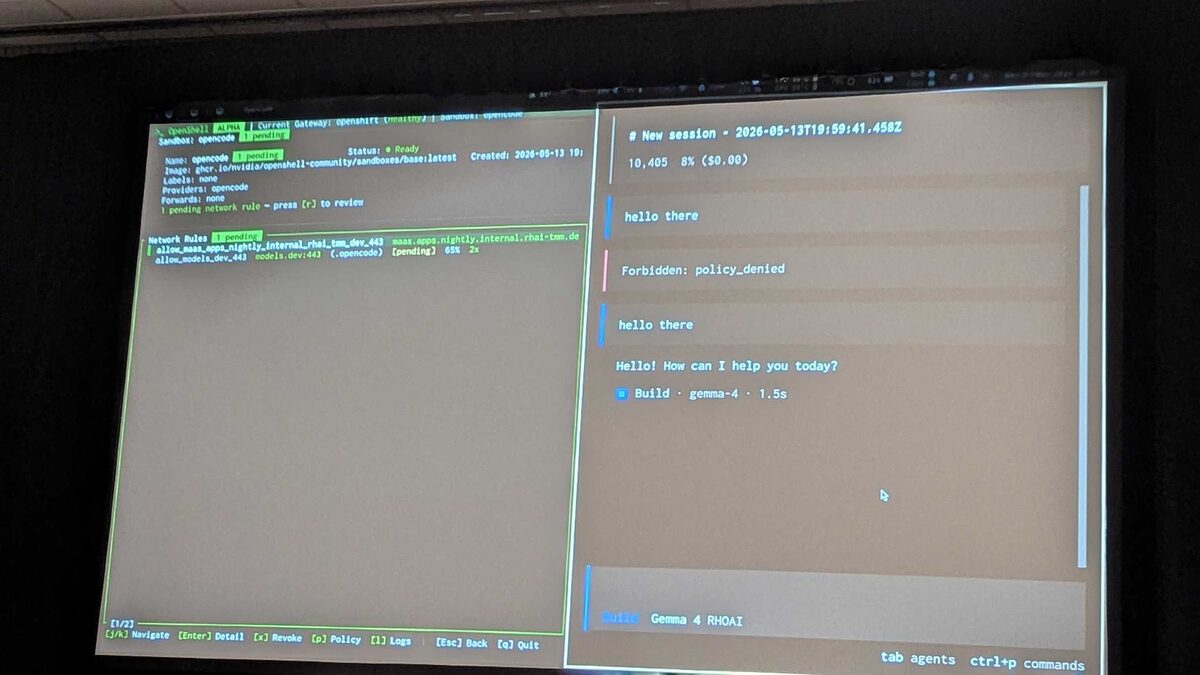 OpenShell policy denied β hello there blocked, then approved and Gemma 4 responds in 1.5s