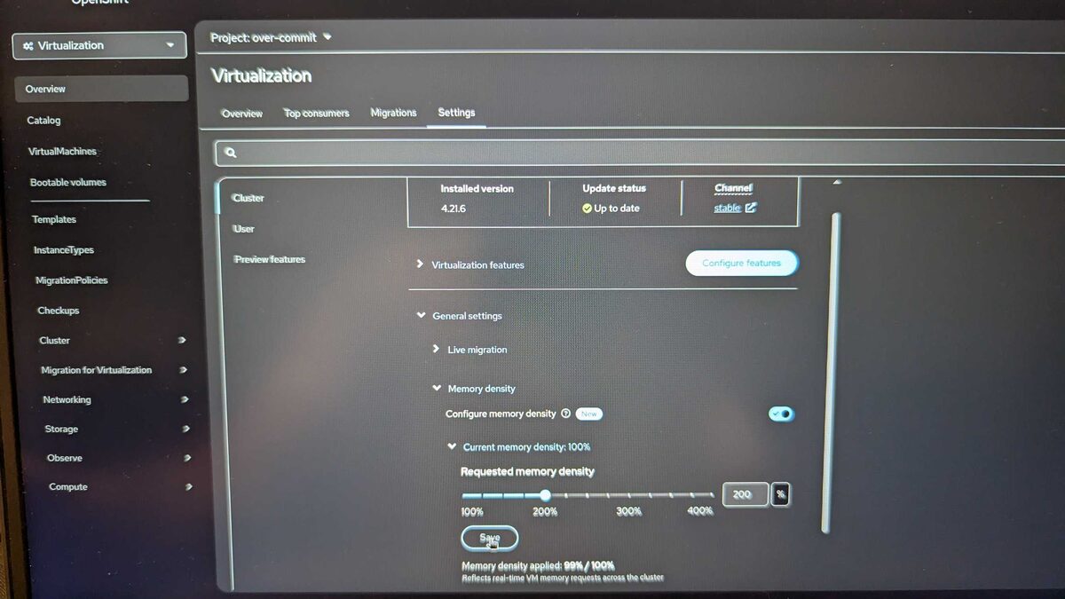 Memory density settings — slider from 100% to 400%, set to 200%