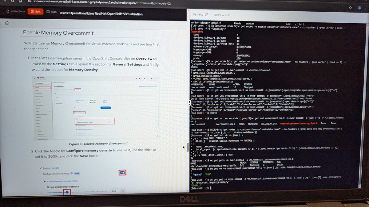 Split view — Enable Memory Overcommit instructions with terminal commands