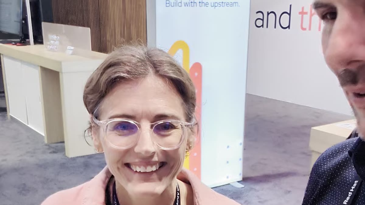 Sally O'Malley, llm-d maintainer at Red Hat, with Luca Berton at Red Hat Summit 2026