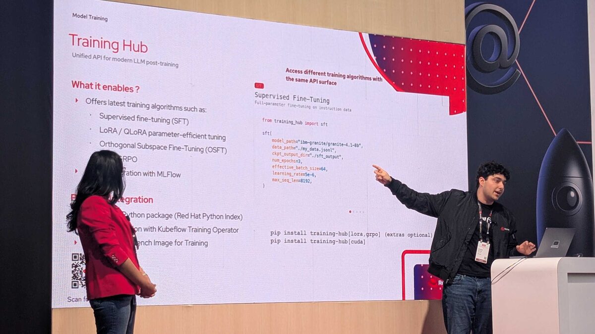Training Hub SFT demo β both presenters on stage