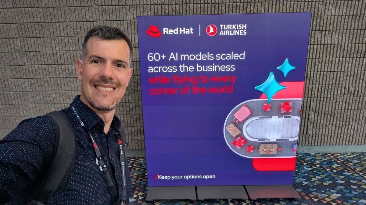 Luca Berton at Red Hat Summit 2026 — Turkish Airlines case study: 60+ AI models scaled across the business