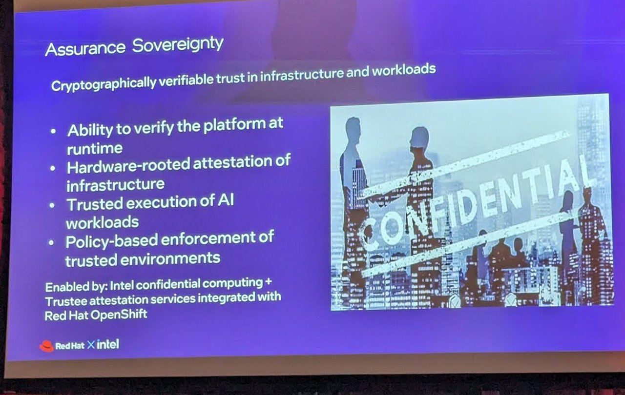 Slide "Assurance Sovereignty" on cryptographically verifiable trust in infrastructure and workloads