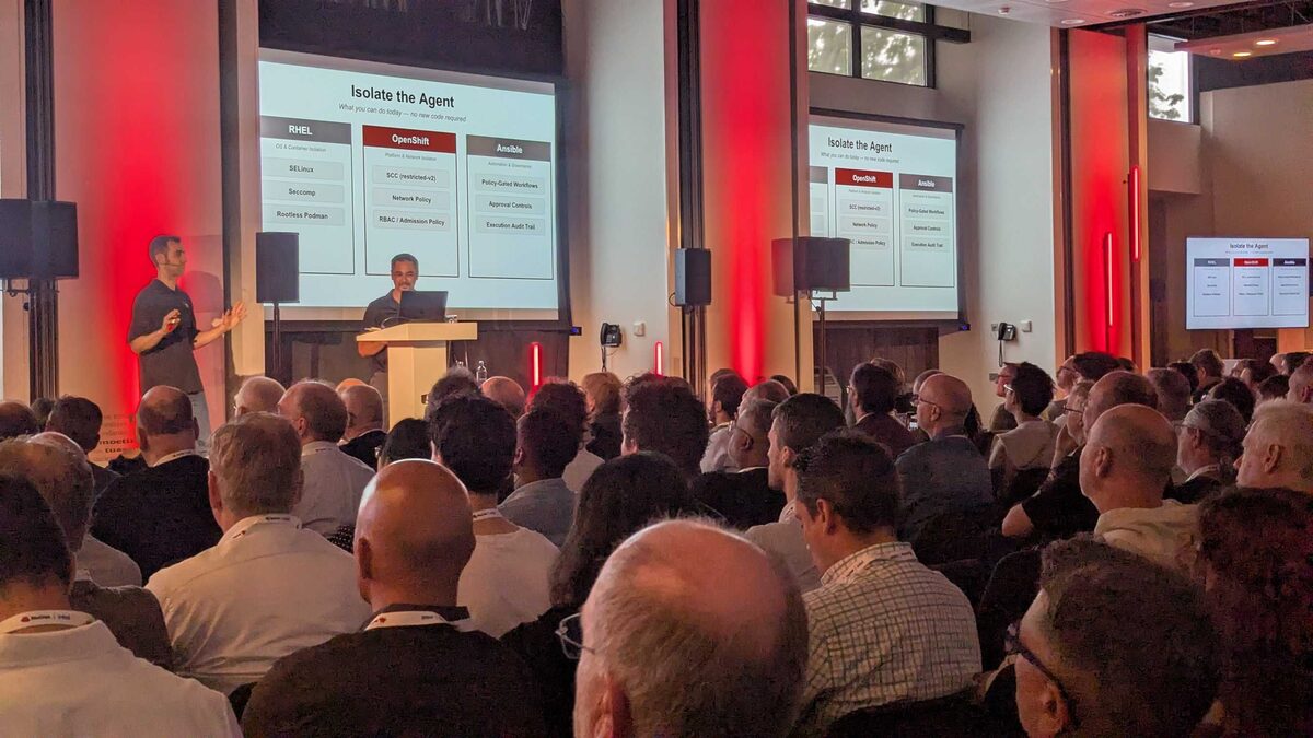 Isolate the Agent slide — RHEL, OpenShift, Ansible security layers
