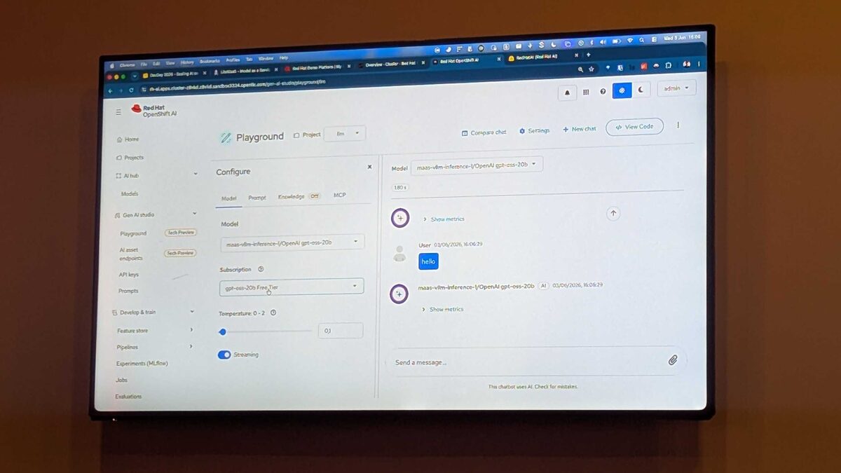 Red Hat OpenShift AI Gen AI Studio Playground demo at Tech Day Netherlands 2026